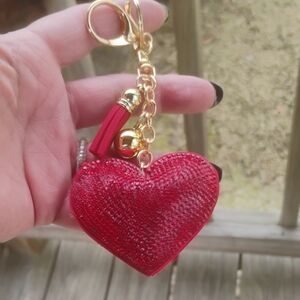 Red Heart Keychain with Gold Accents